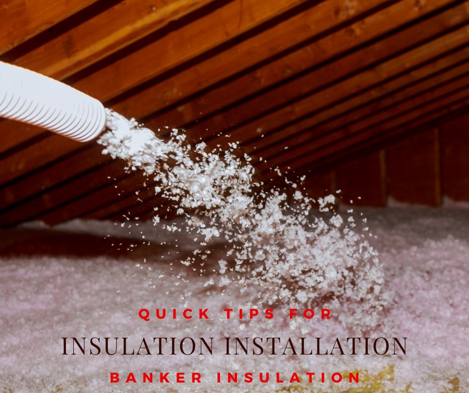 Title card featuring insulation being installed in an attic: Quick Tips for Insulation Installation.
